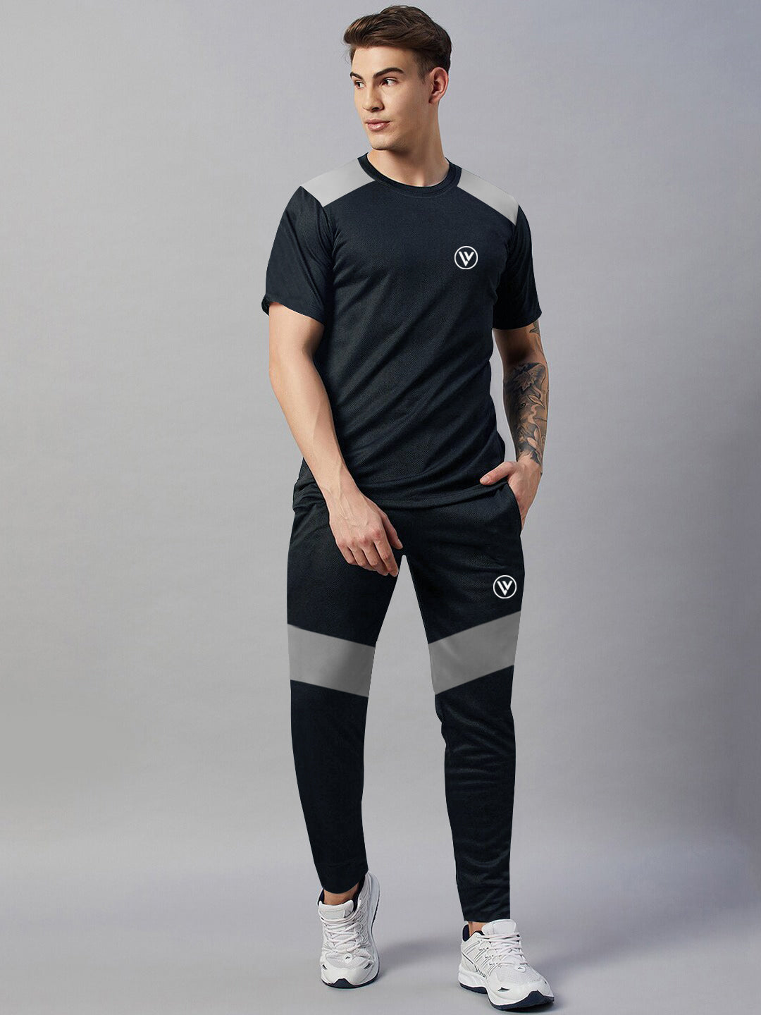 Louis Vicaci Summer Active Wear Tracksuit For Men-Navy with Grey Panels-SP1867/RT2472