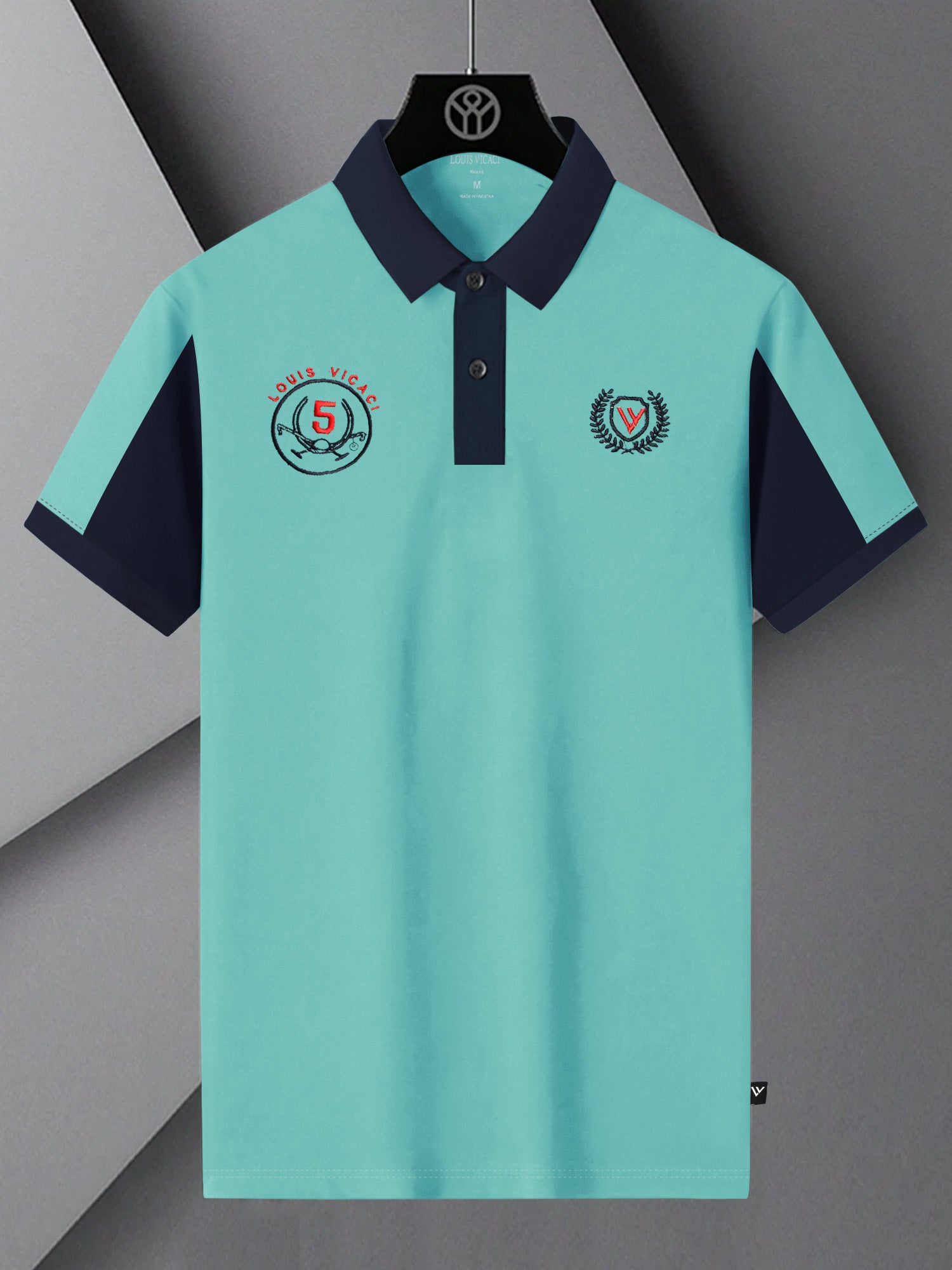 LV Summer Polo Shirt For Men-Light Sky & Dark Navy-BE849