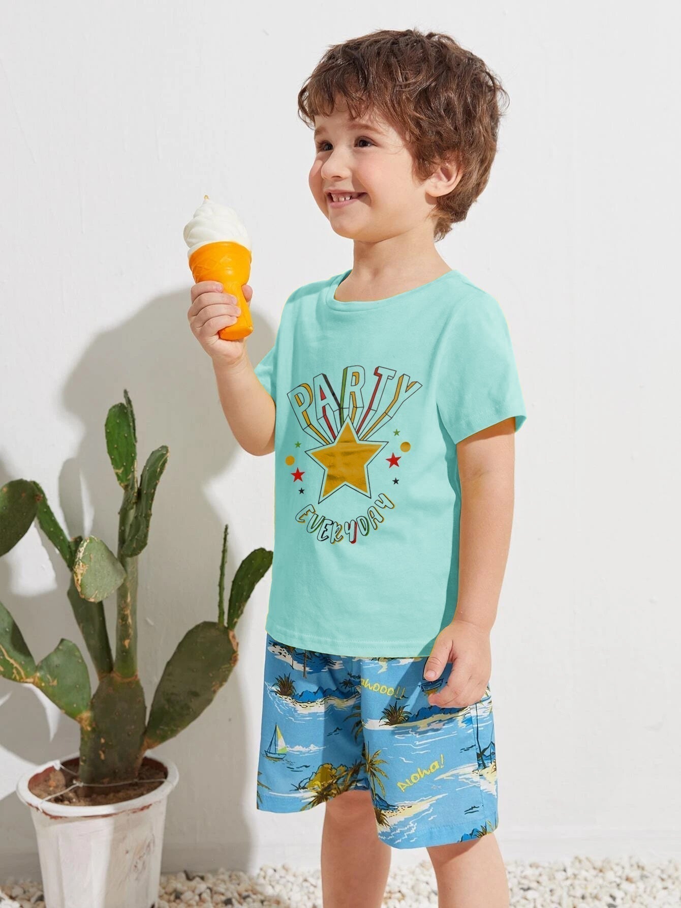 Louis Vicaci Single Jersey Tee Shirt For Kids-Light Cyan-BE1181/BR13422